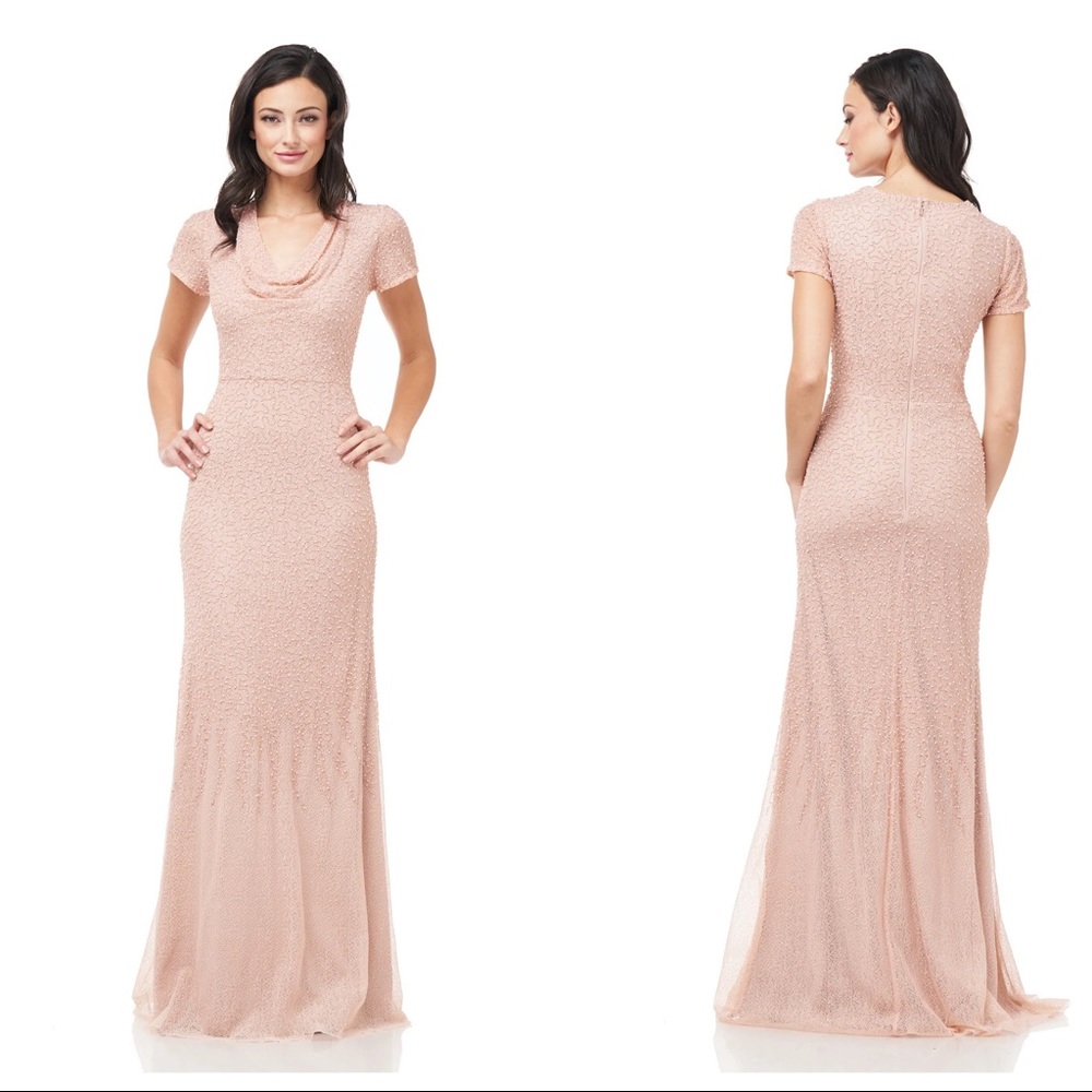 JS Collections Rose Cowl Neck Beaded Sequin Dress
